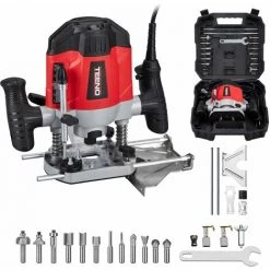 Défonceuse 1200 Watts TEENO, Mallette,12 Fraises,2 Brosse à Charbon - Rouge