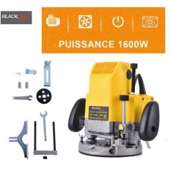 BLACKPINE - Affleureuse Défonceuse Multifonctions Kit 1580W 10000RPM, 6 Vitesses Variables, Pince De Serrage: 6mm, 8mm, 12mm, Livré Avec 10 Accessoires