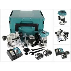 Makita DRT 50 RF1J X2 Aflleureuse Multifonctions Sans Fil, Sans Balai, 18 V Li-Ion - Avec Module De Fraisage + 2x Batteries 3.0 + Chargeur + Makpac