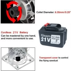 GISAM Défonceuse 880W 21V 2Batterie 6.35mm(1/4") -Défonceuse Soldes Boutique 41560864 3