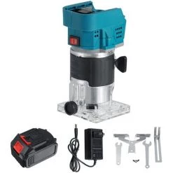 JMAX Défonceuse-affleureuse Sans Fil 850W Électrique à Bois Trimmer Router Avec 1x Batterie, 30000r/min, Φ 6.35mm