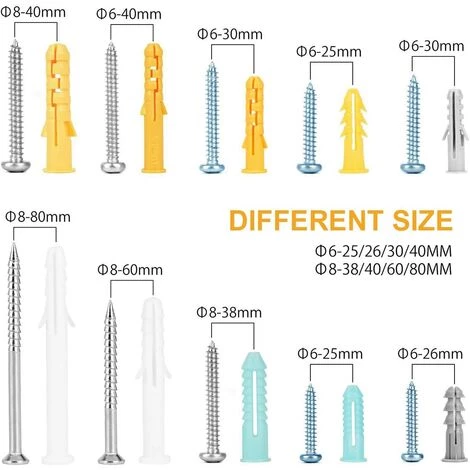 MEZHENG Kit De Vis Et Chevilles 200 Pièces | Grand Assortiment De Vis Chevilles Pour Montage, Réparation, Construction, Forage" 4 MEZHENG Kit De Vis Et Chevilles 200 Pièces | Grand Assortiment De Vis Chevilles Pour Montage, Réparation, Construction, Forage" – Image 2